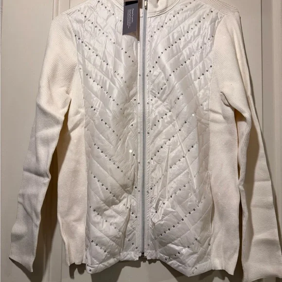 White Quilted Jacket with Silver Accents - Picture 3 of 7